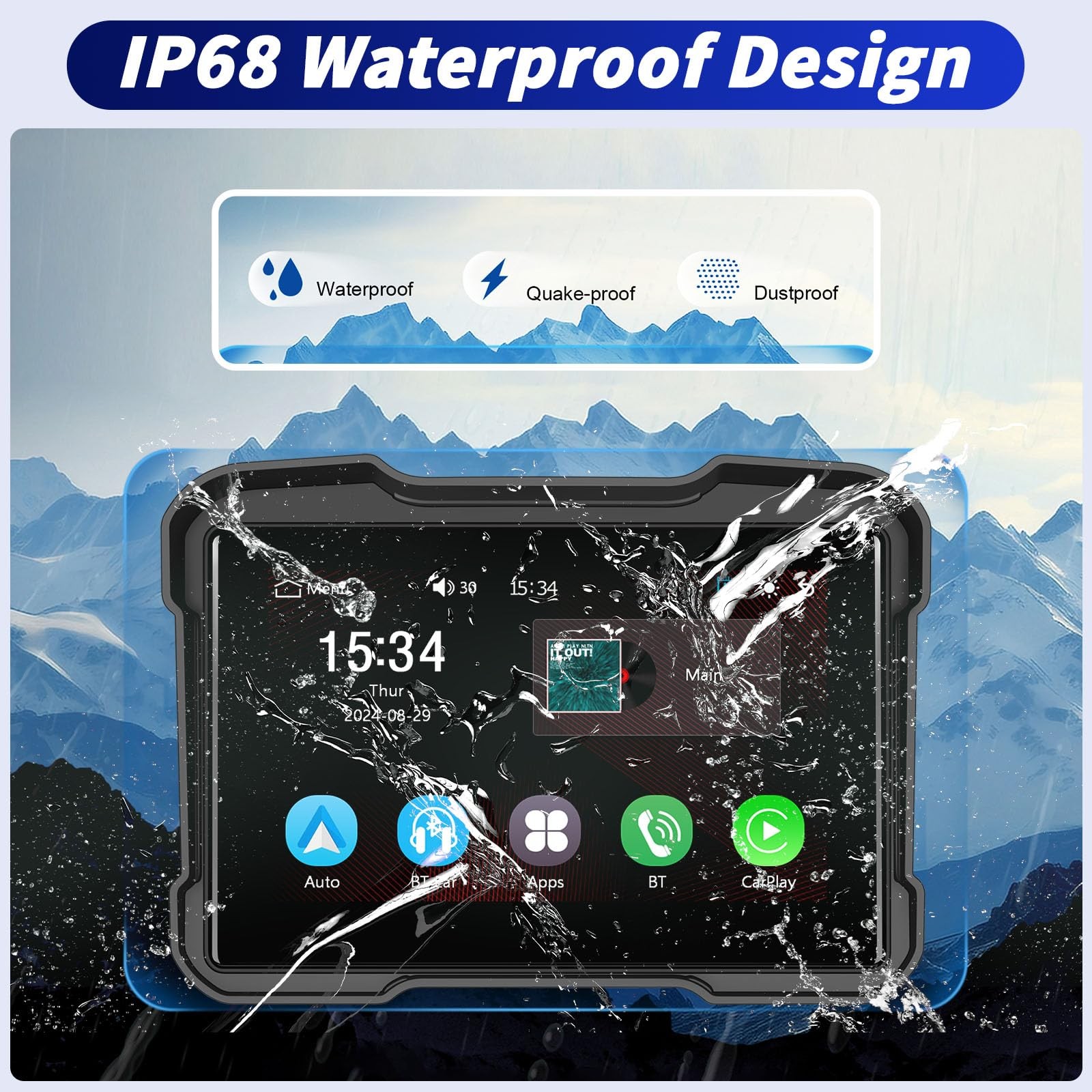 5 Inch IPS Waterproof Portable Motorcycle CarPlay Screen with Wireless CarPla…