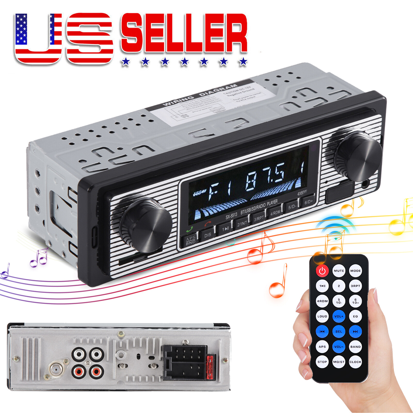 Bluetooth Vintage Car FM Radio MP3 Player USB AUX Classic Stereo Audio Receiver