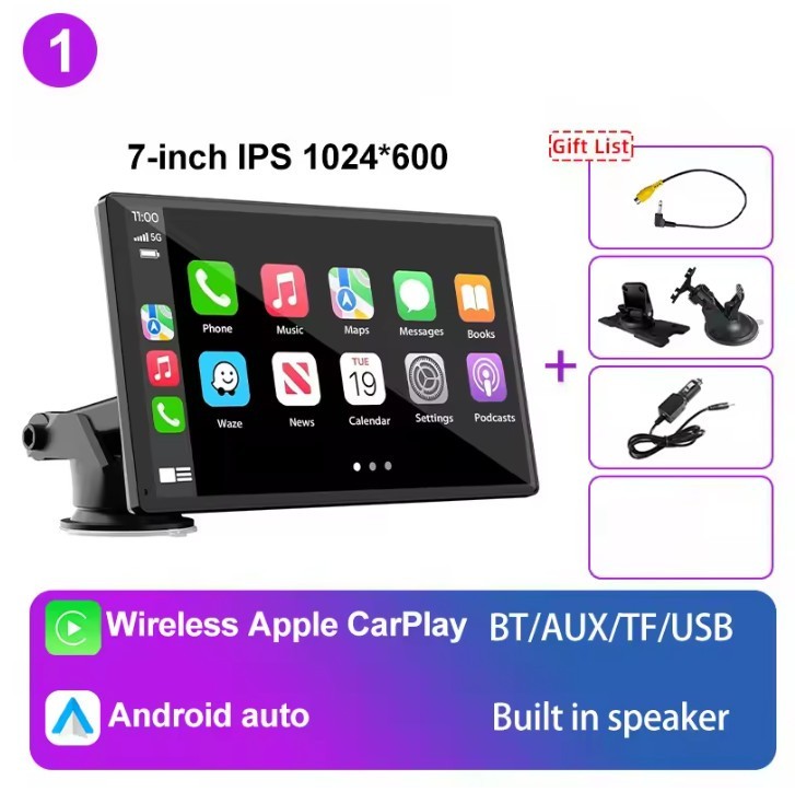 7 Inch Wireless Apple CarPlay Android Auto Portable Car Touch Screen