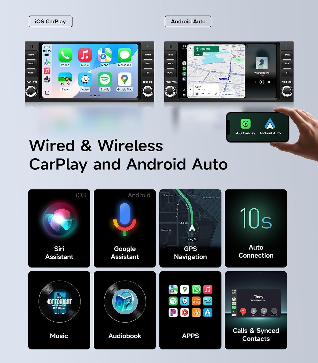 7″ 64G Dual Knob Android Auto Carplay for 2005-2015 Jeep Dodge Chevy Chrysler