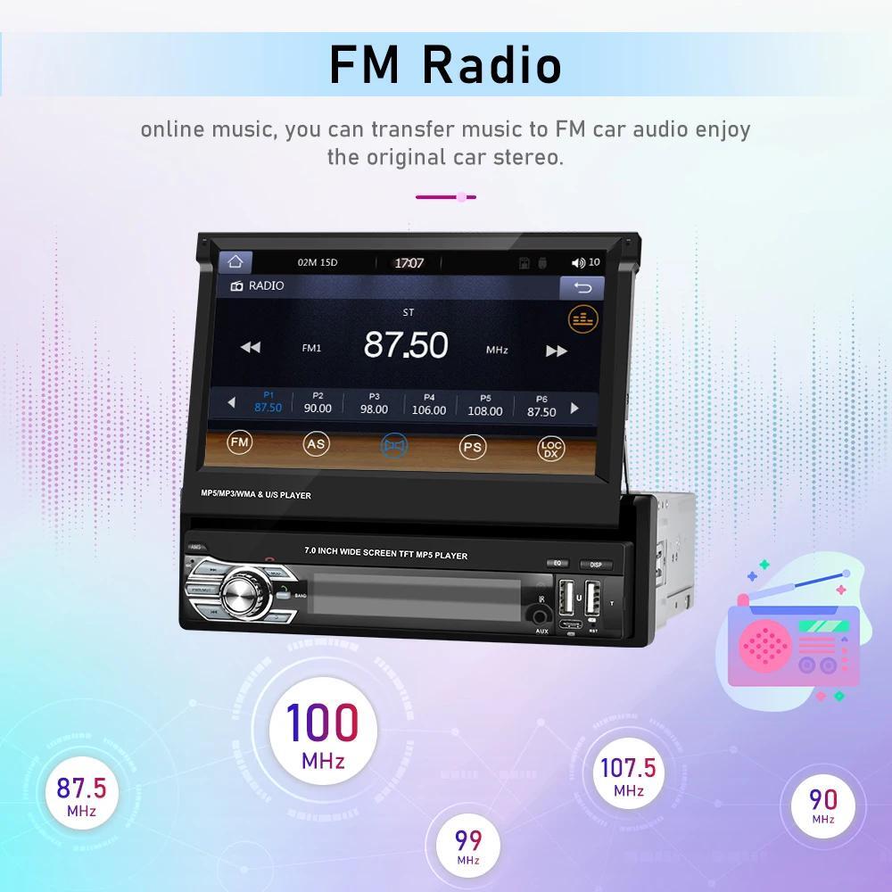 Single 1Din 7″ Car Radio For Wireless Apple/Android Carplay Bluetooth MP5 Player