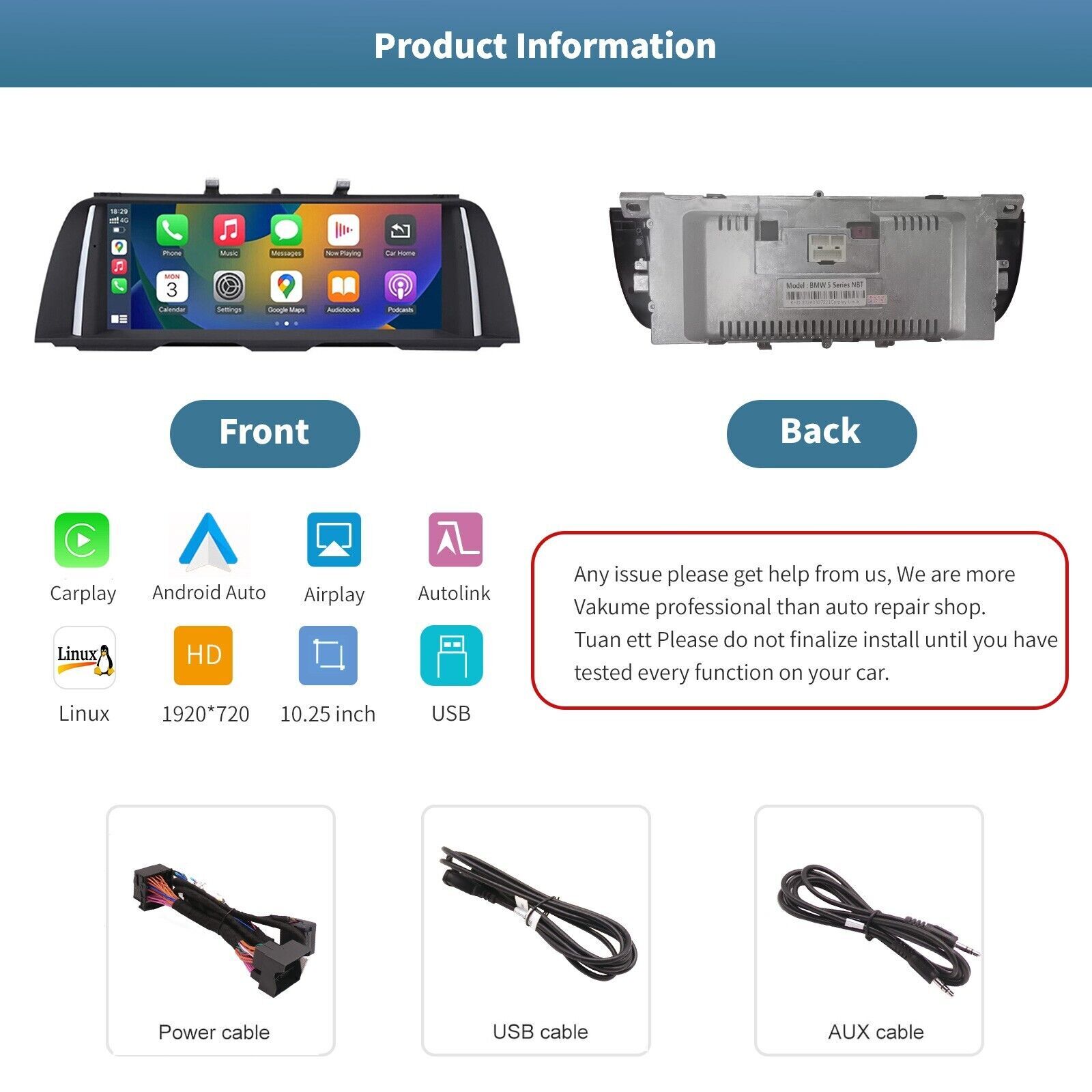 For BMW 5er F10 F11 2009-2012 CIC System 10.25” Car Linux Screen Radio Carplay