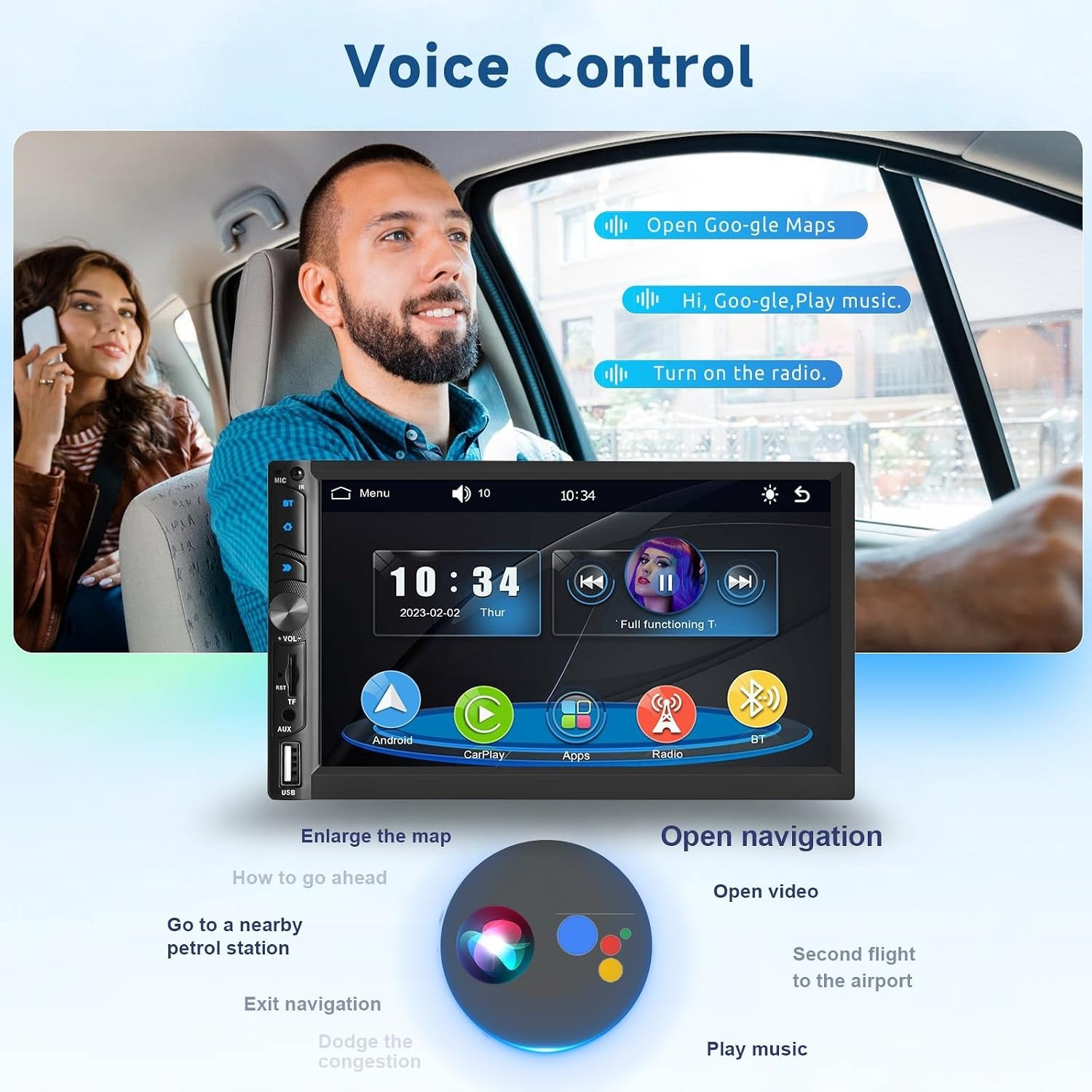 Wireless Upgrade Double Din Car Radio,Wireless CarPlay and Android Auto, Blue…