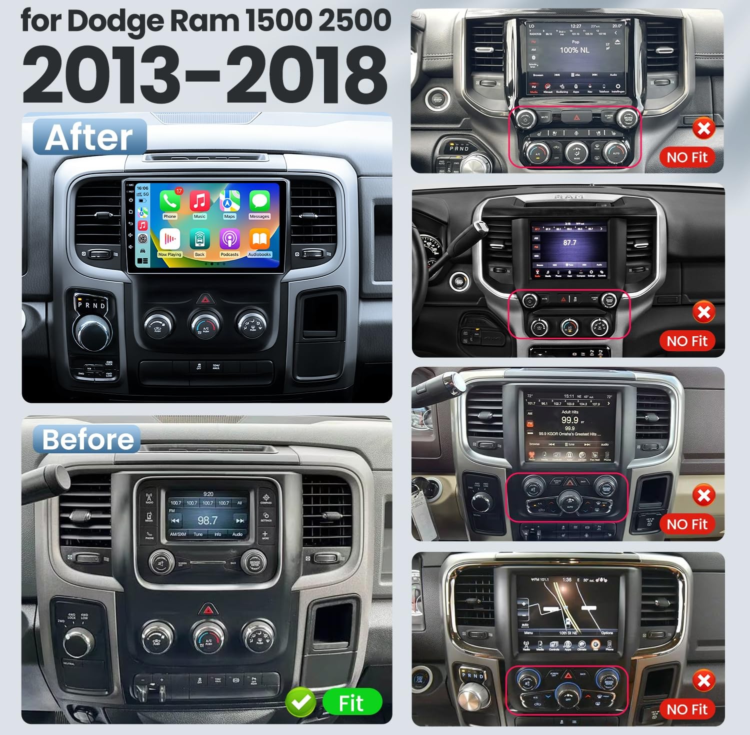 64G Radio CarPlay Mirror Link Apple Stereo Navi for Dodge Ram 1500 2500 013-2018