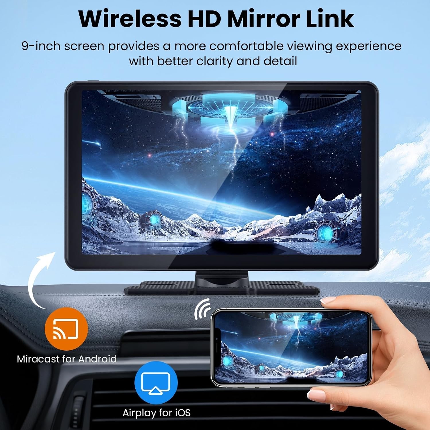 9-Inch Wireless Carplay Screen with 4K Dash Cam & 1080p Backup – Ultimate Safety