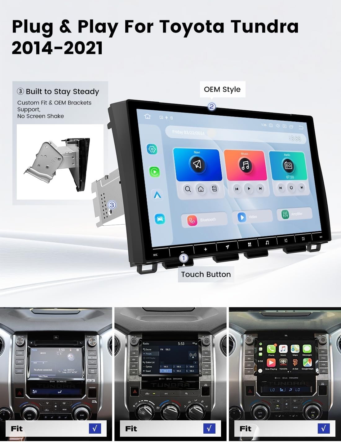 Dasaita Tundra Head Unit for 2014-2021 Toyota Tundra Upgrade 6+64G FM/AM Radio
