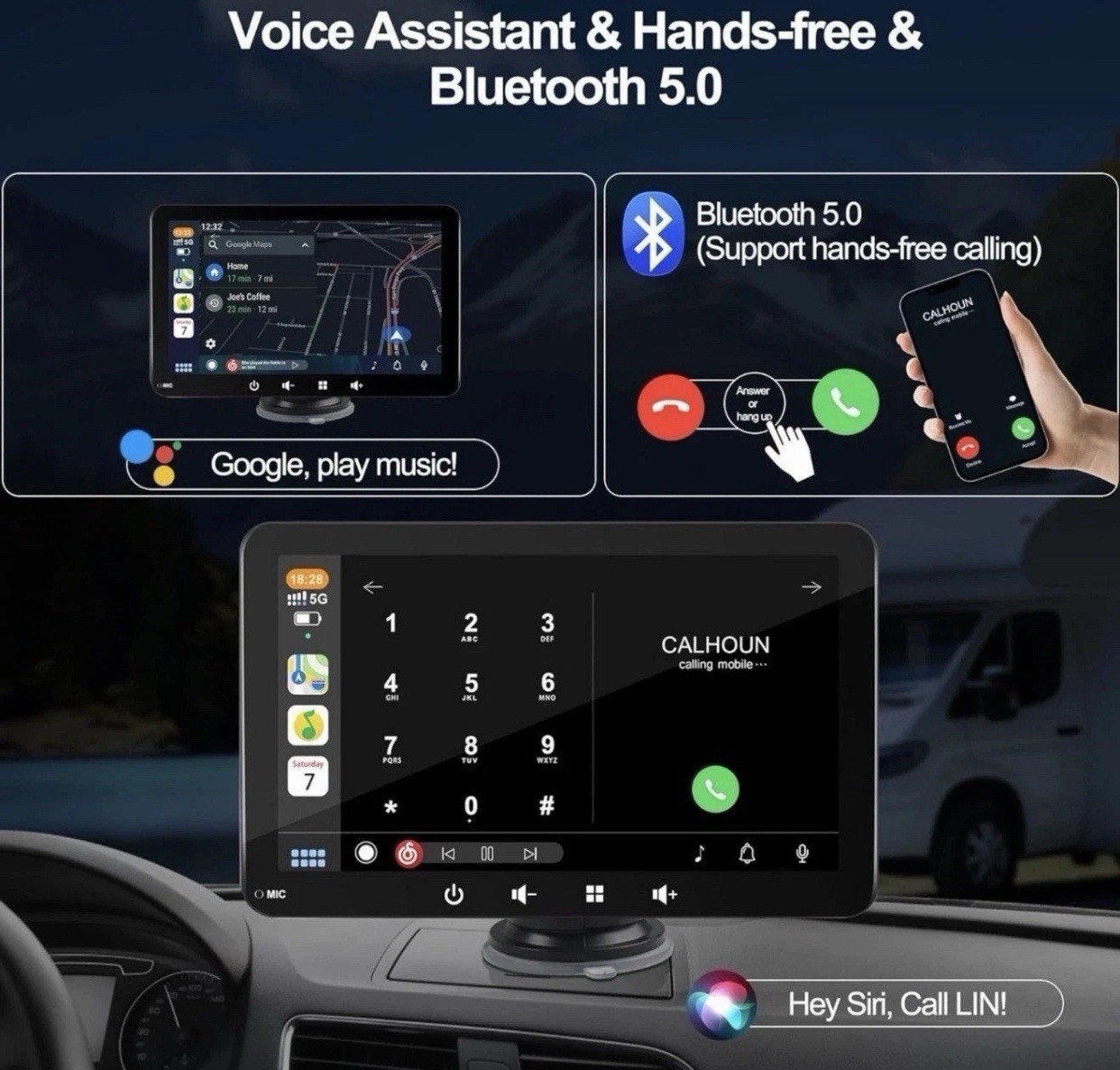 Portable Smart Screen PND-Q7S/Q7C, Wireless CarPlay, Android Auto, 7” Screen