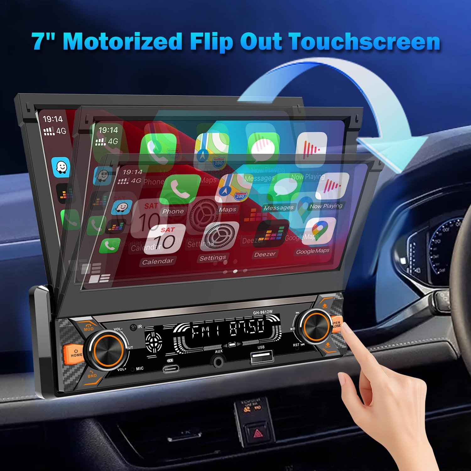 Alondy Single Din Car Radio with Touchscreen (7″ Motorized Flip Out) Compatib…