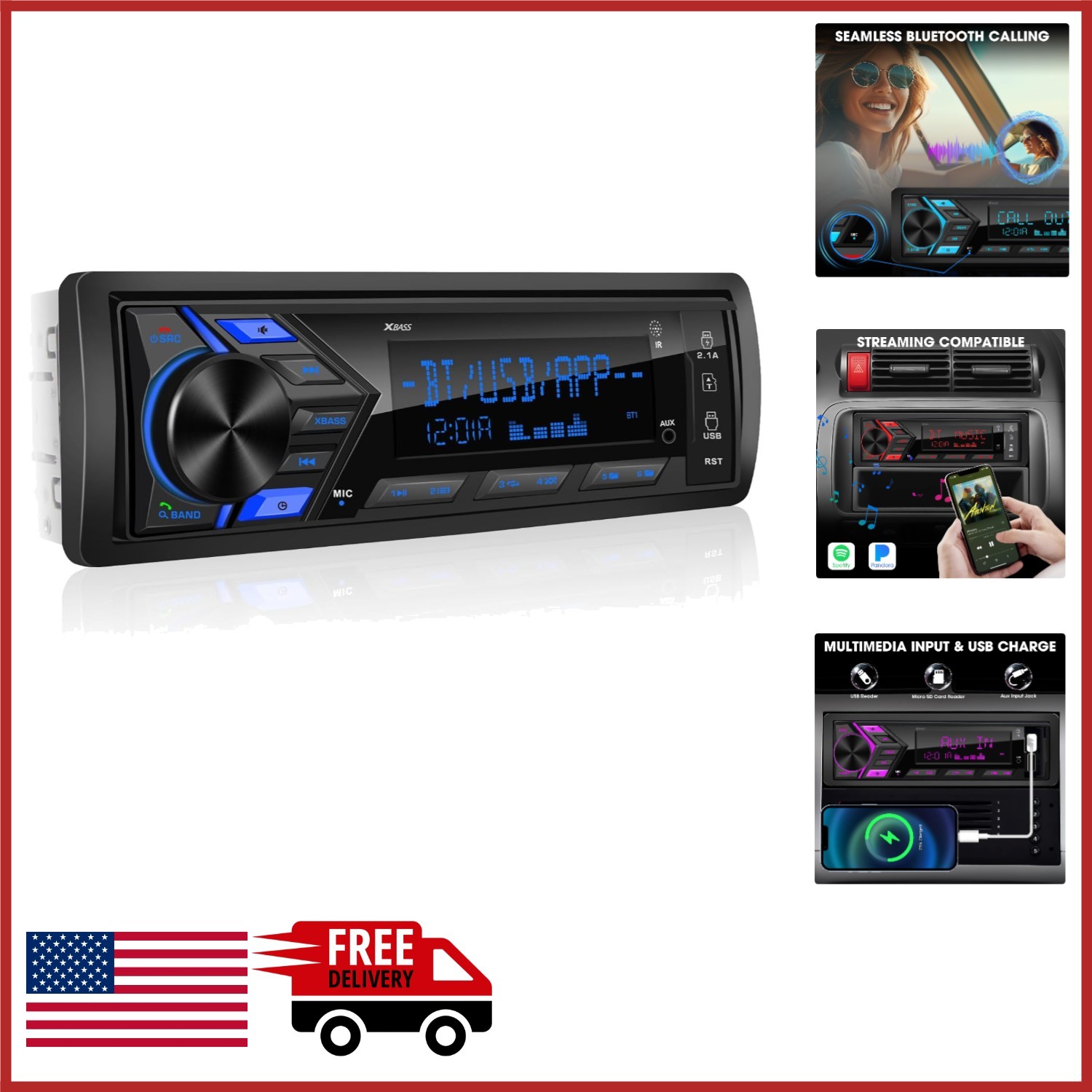 Bluetooth Car Radio Receiver with LCD Display and 300W Amplifier Output