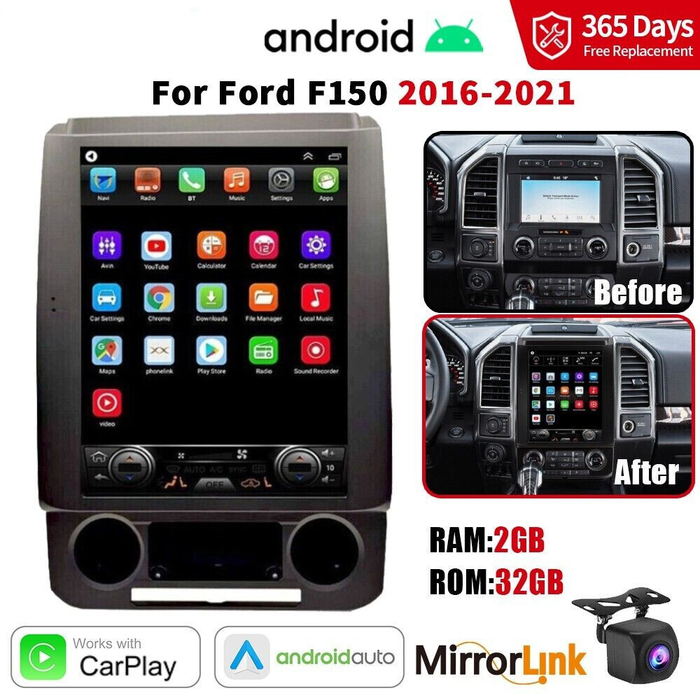 12.1″ Car Stereo Radio Gps Carplay Optional Tesla Style For Ford F150 2016-2021