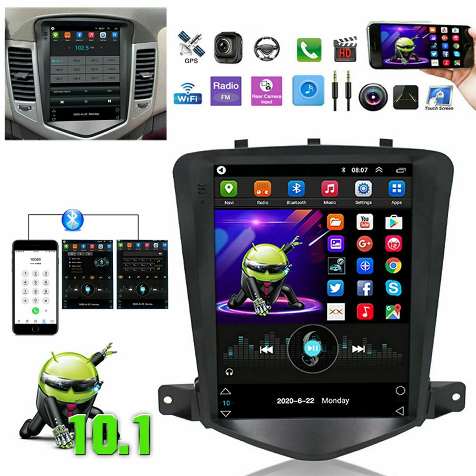 9.7” Vertical Android 10.1 Car Radio Stereo GPS Wifi For Chevy Cruze 2009-2014