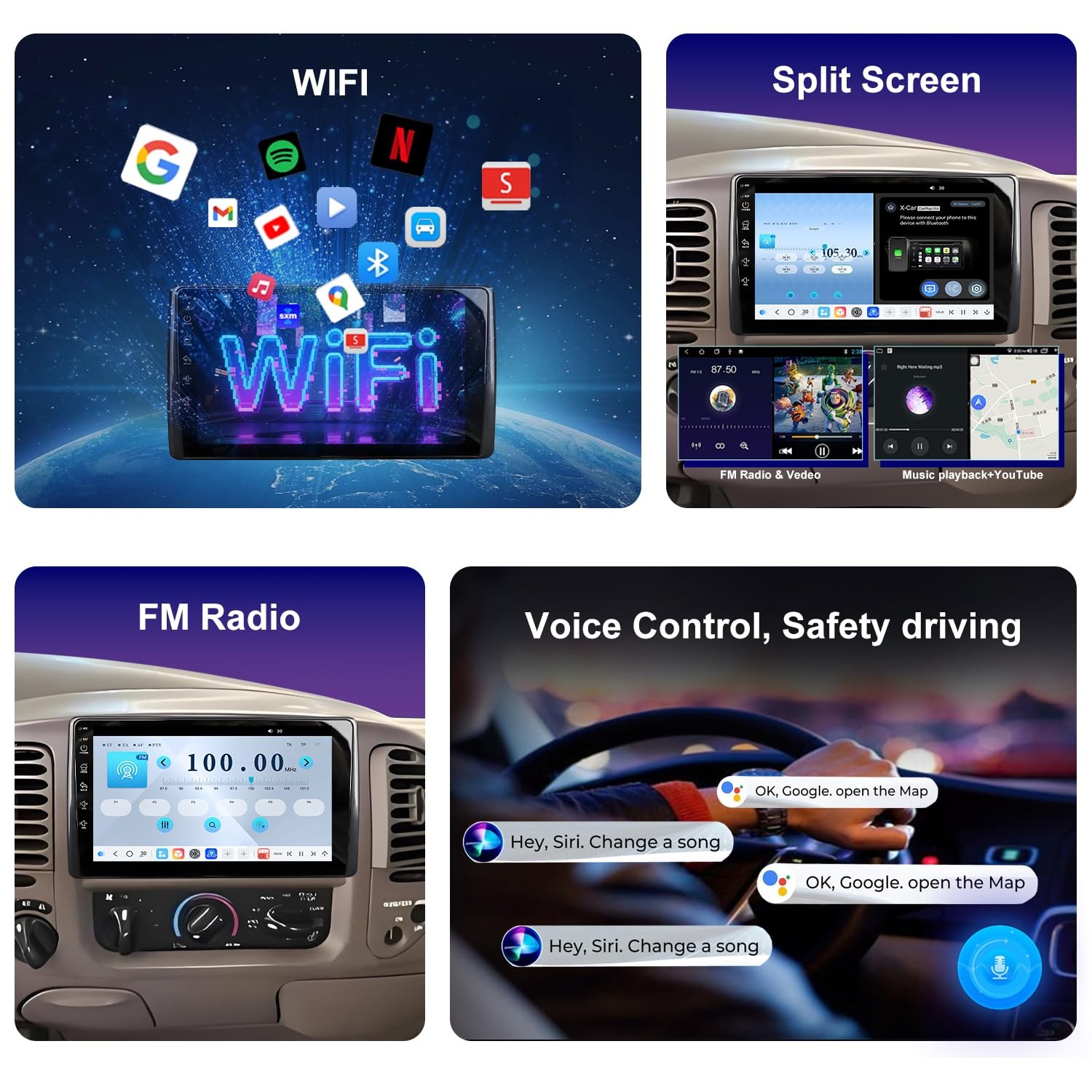 9″ QLED Wireless Carplay Android Auto Stereo for 1999-2003 Ford F150