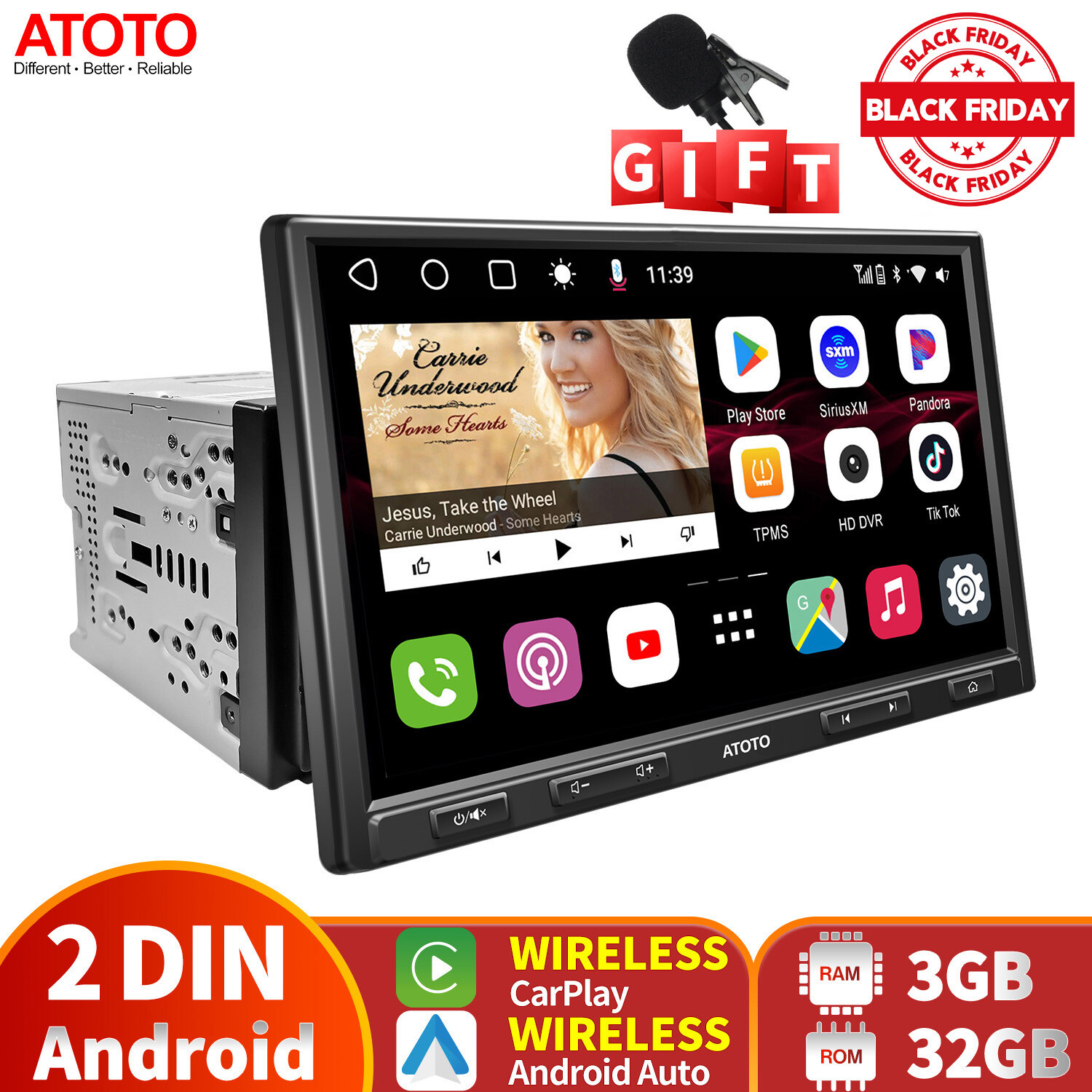 ATOTO S8 Pro 10in Double Din Car Stereo Radio Wireless Carplay/Android Auto,2xBT