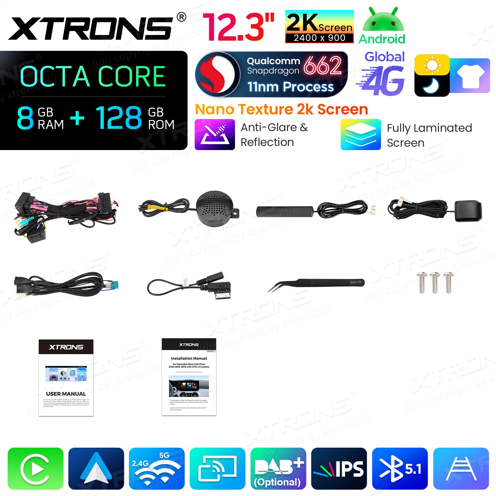 For Mercedes Benz GLK Class X204 Android 14 Stereo 12.3″ 2K Nano Display 8+128GB