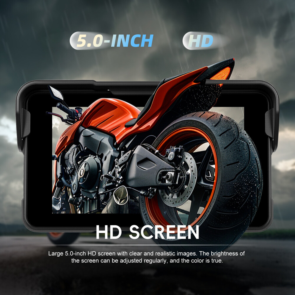 5″ Waterproof Motorcycle Navigator Portable Wireless CarPlay Android Auto Screen