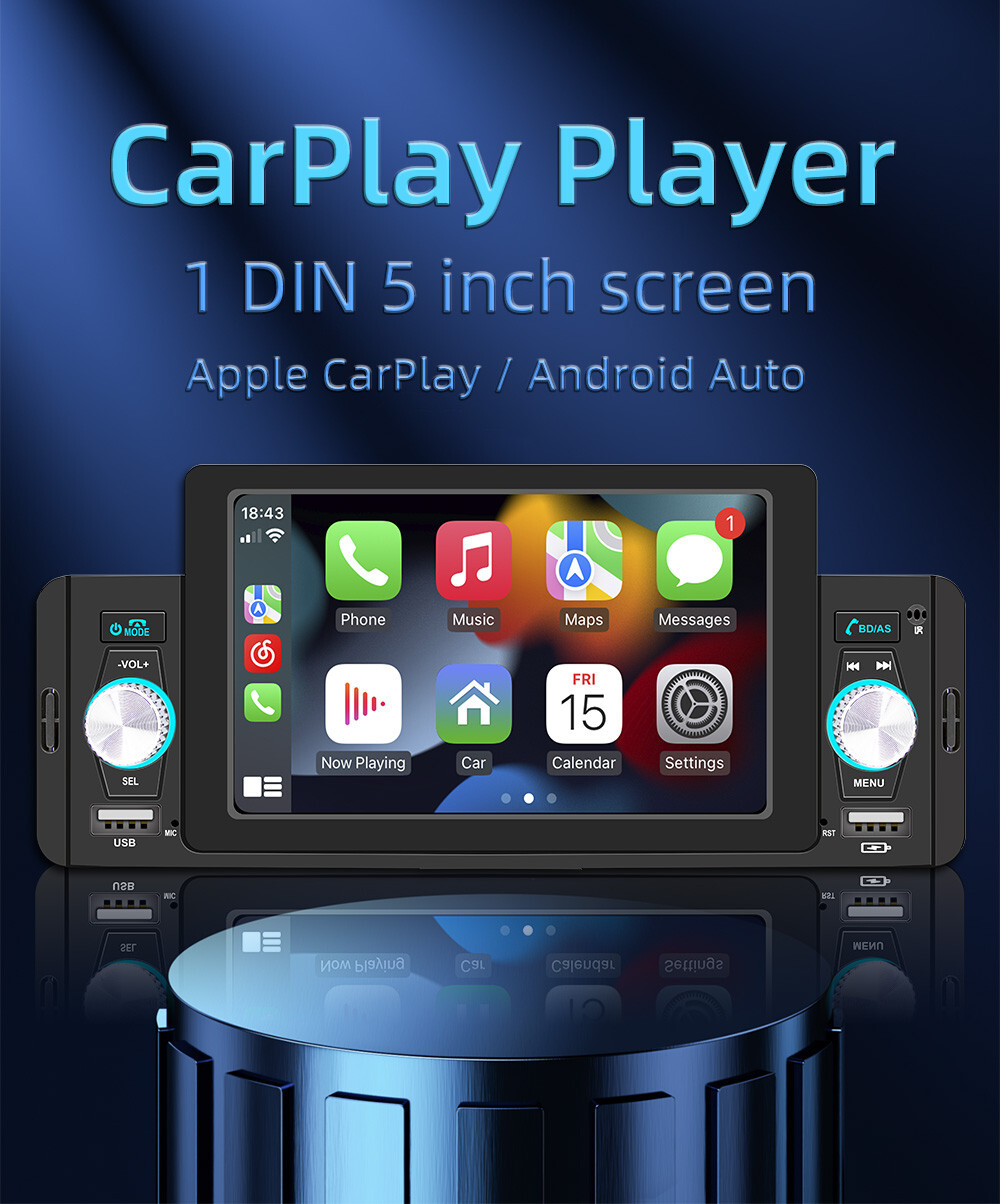 5in Car Radio Stereo MP5 Multimedia Player For Carplay Android Auto Mirror Link