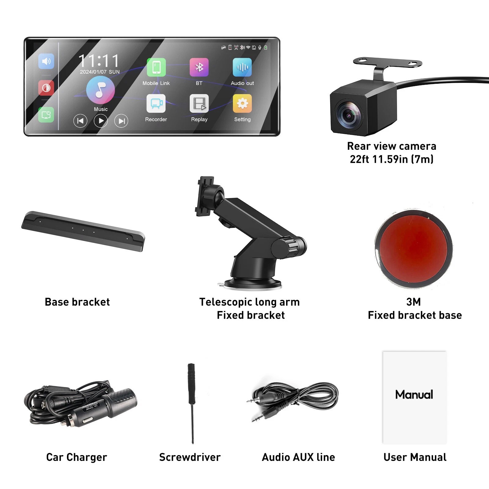 11.3 inch Car Multimedia Player Wireless Carplay Android Auto Dash Cam Videodt