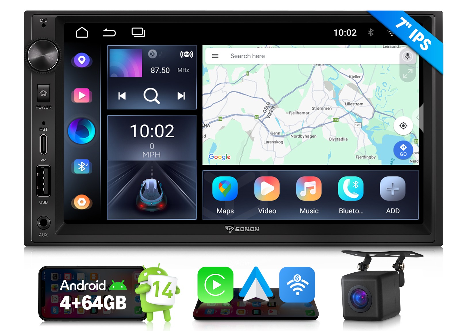 Eonon UX7A Android 14 4+64 Double 2Din 7″ Car Stereo Radio GPS CarPlay Bluetooth