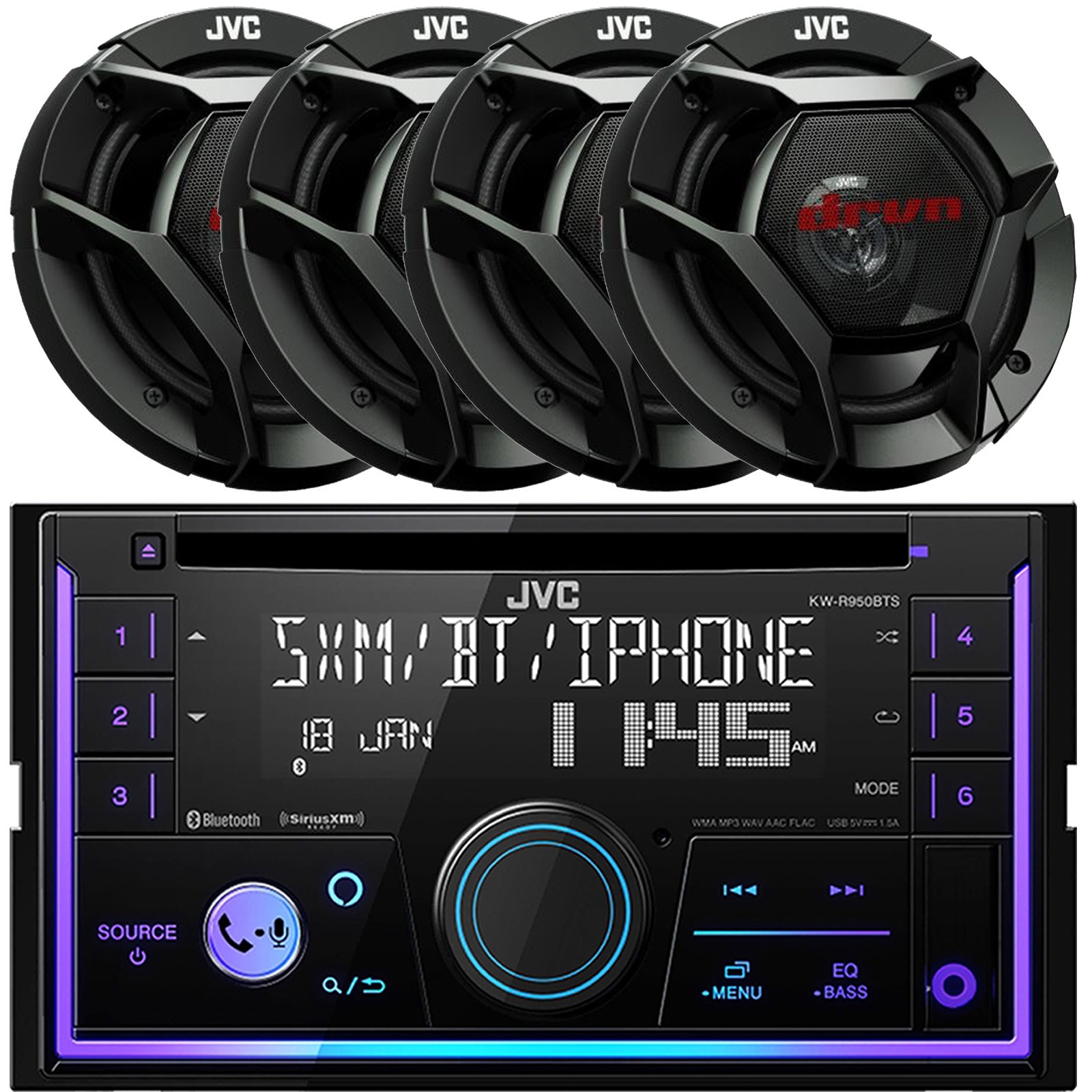 JVC Bluetooth Car Audio Receiver, 4x 6.5″ 300 Watts Coaxial Automotive Speakers