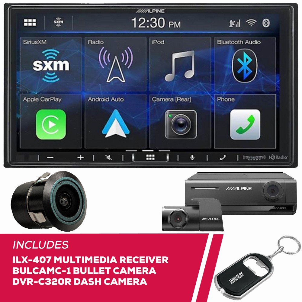Alpine ILX-407 7″ Multimedia w/ Bullet Camera & DVR-C320R Dash Camera