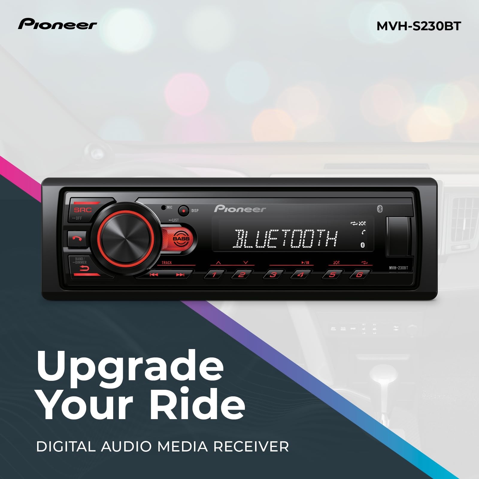 MVH-S230BT 1-Din Digital Media Receiver – Bluetooth, USB, 50W x 4 Output, AM/…