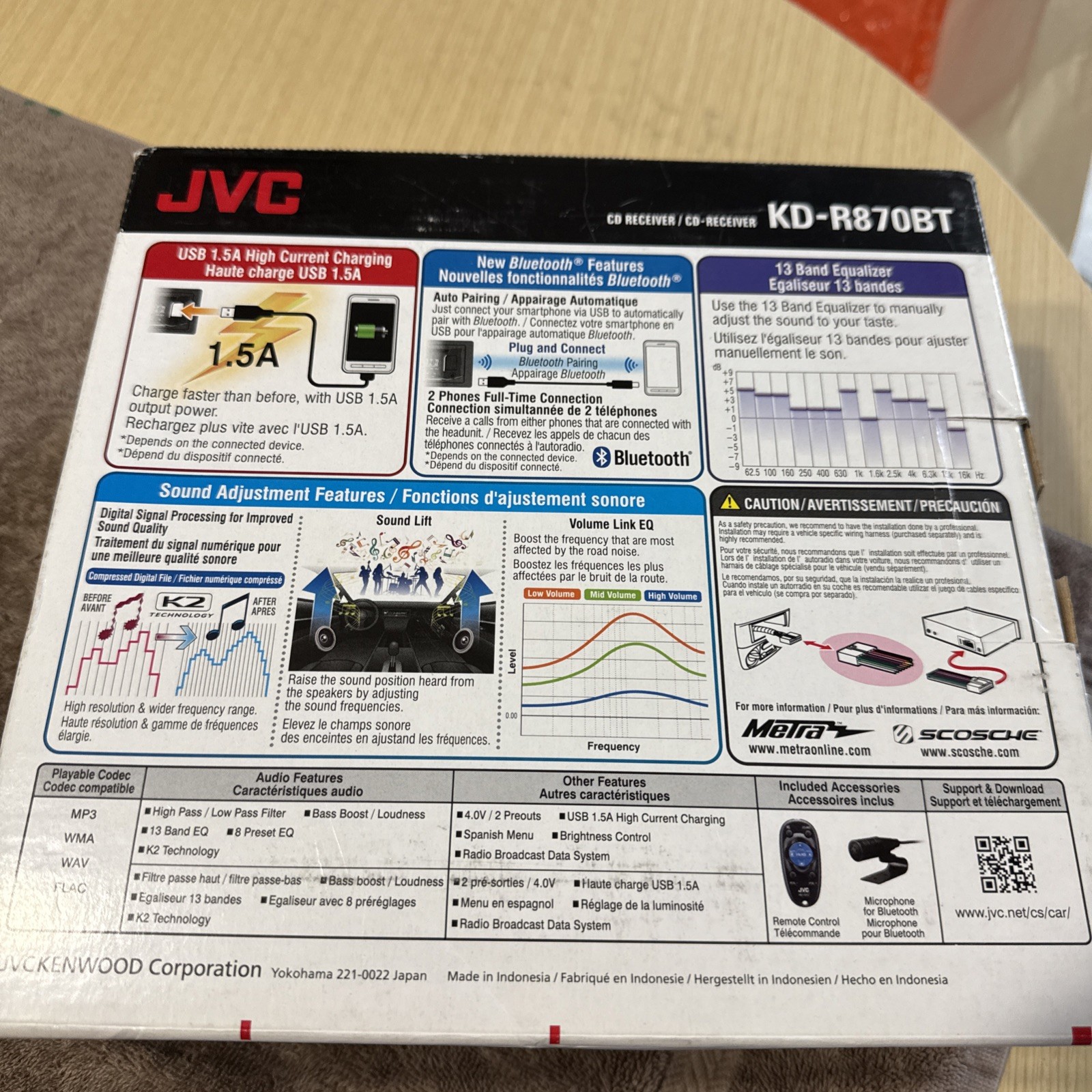 JVC KD-R870BT Car Stereo Receiver USB CD AM/FM Bluetooth – Brand New