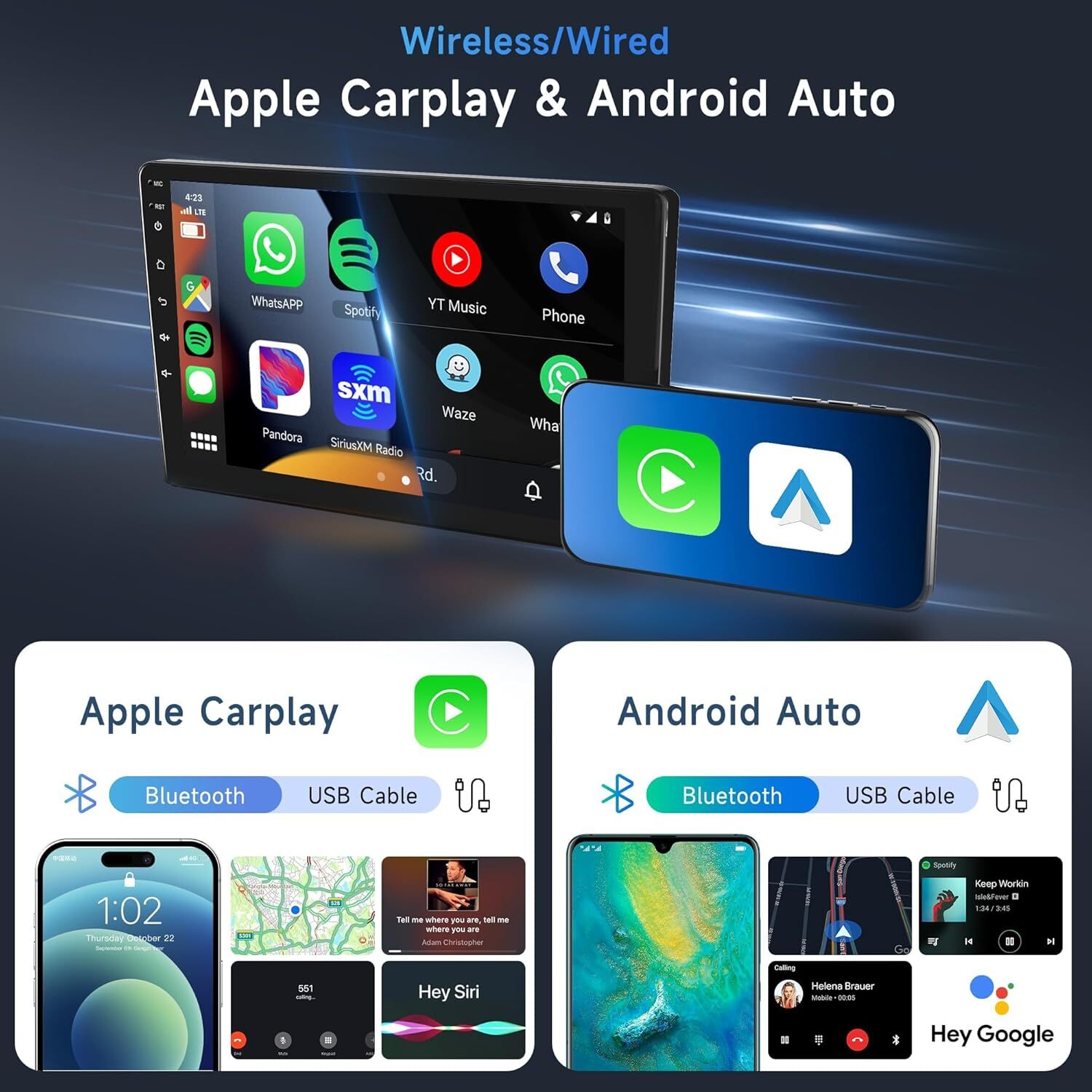 10.1″ 2 Din Touch Screen Stereo Bluetooth Radio Apple Carplay Android Auto + Cam