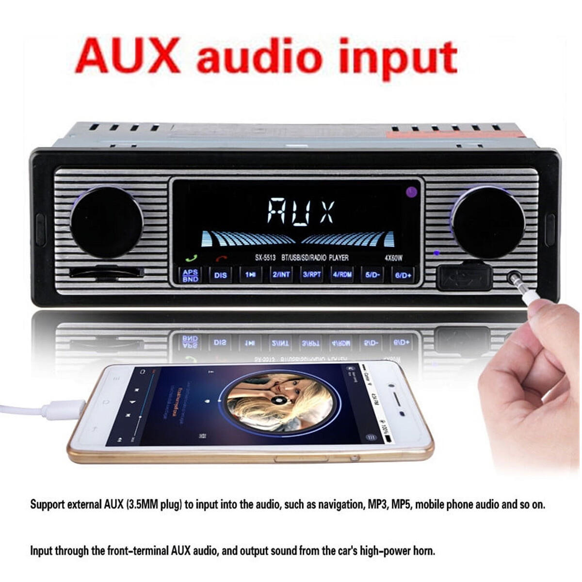 Bluetooth Vintage Car FM Radio MP3 Player USB Classic Stereo Audio Receiver AUX