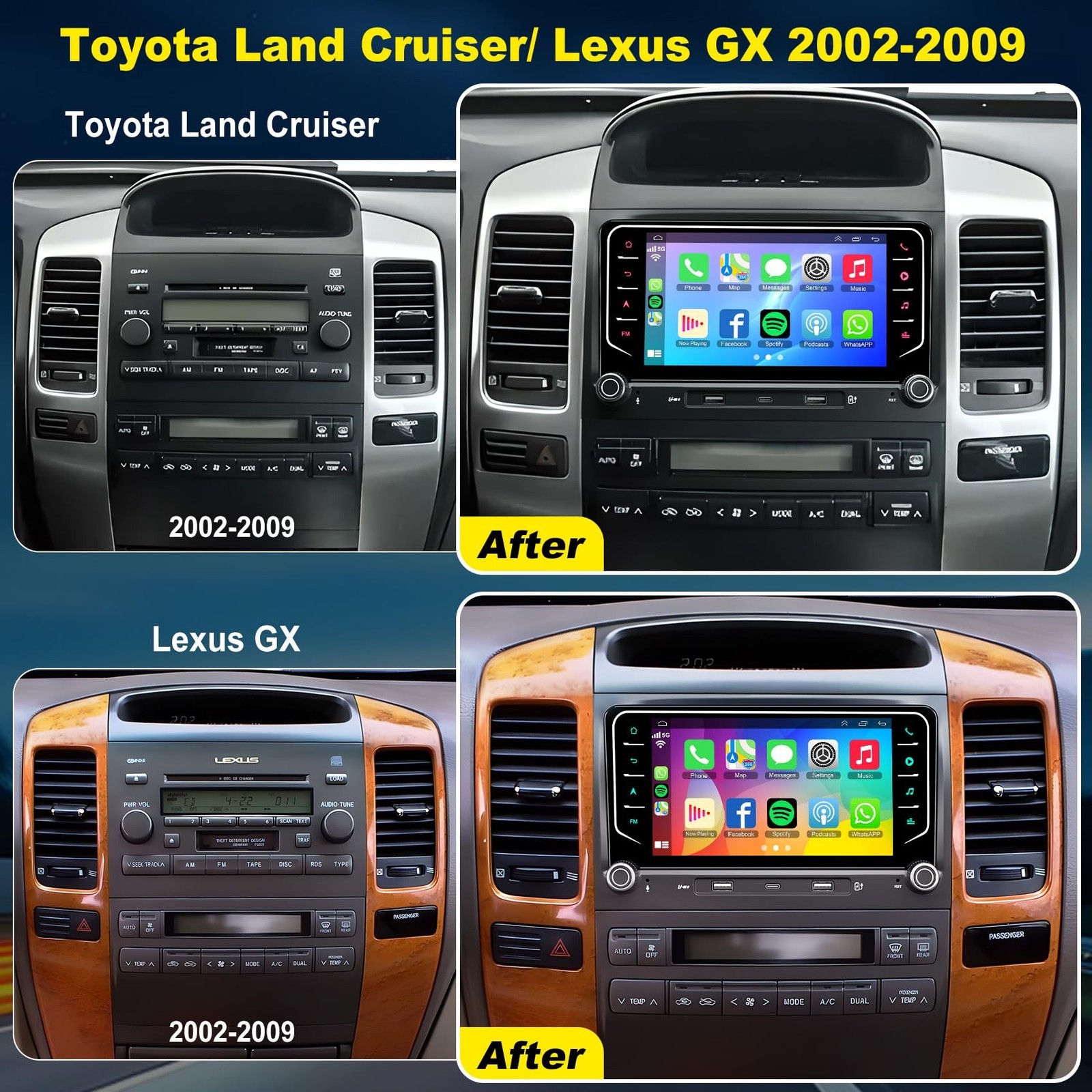 Android 15 4G+64G Car Radio for Toyota Land Cruiser Lexus GX 2002-2009, Suppo…