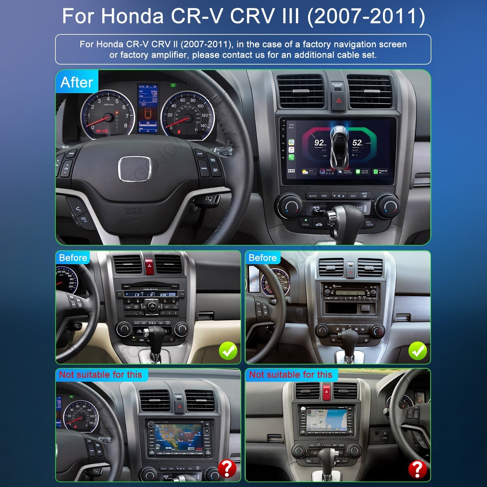 9″ 64GB WIRELESS CARPLAY CAR STEREO RADIO GPS FOR HONDA CRV 2007-2011