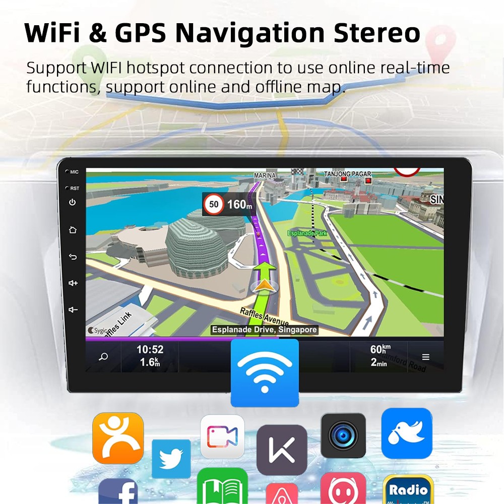 10″ 2 Din GPS Android Car Radio Wireless Carplay 2+64G BT Mirror Link Touch WiFi