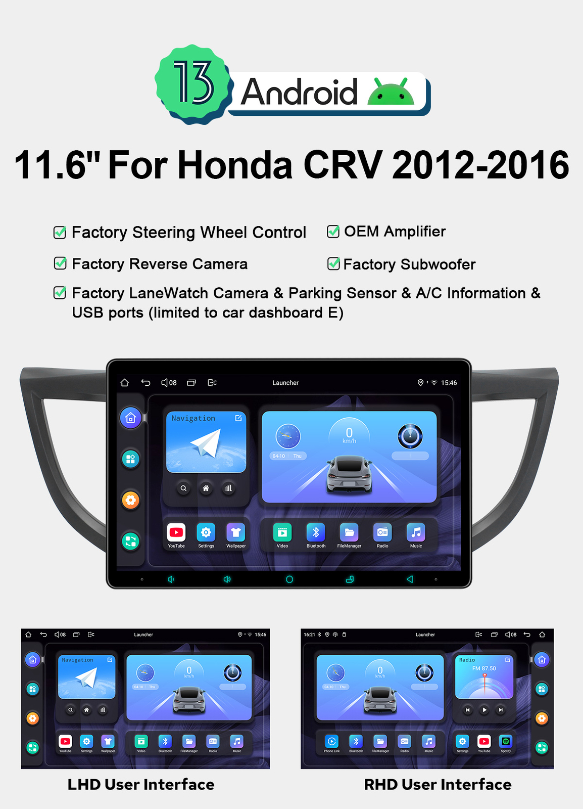 For 2012-2016 Honda CR-V JOYING 11.6 Inch Android 12 Car Radio Headunit 8+128GB