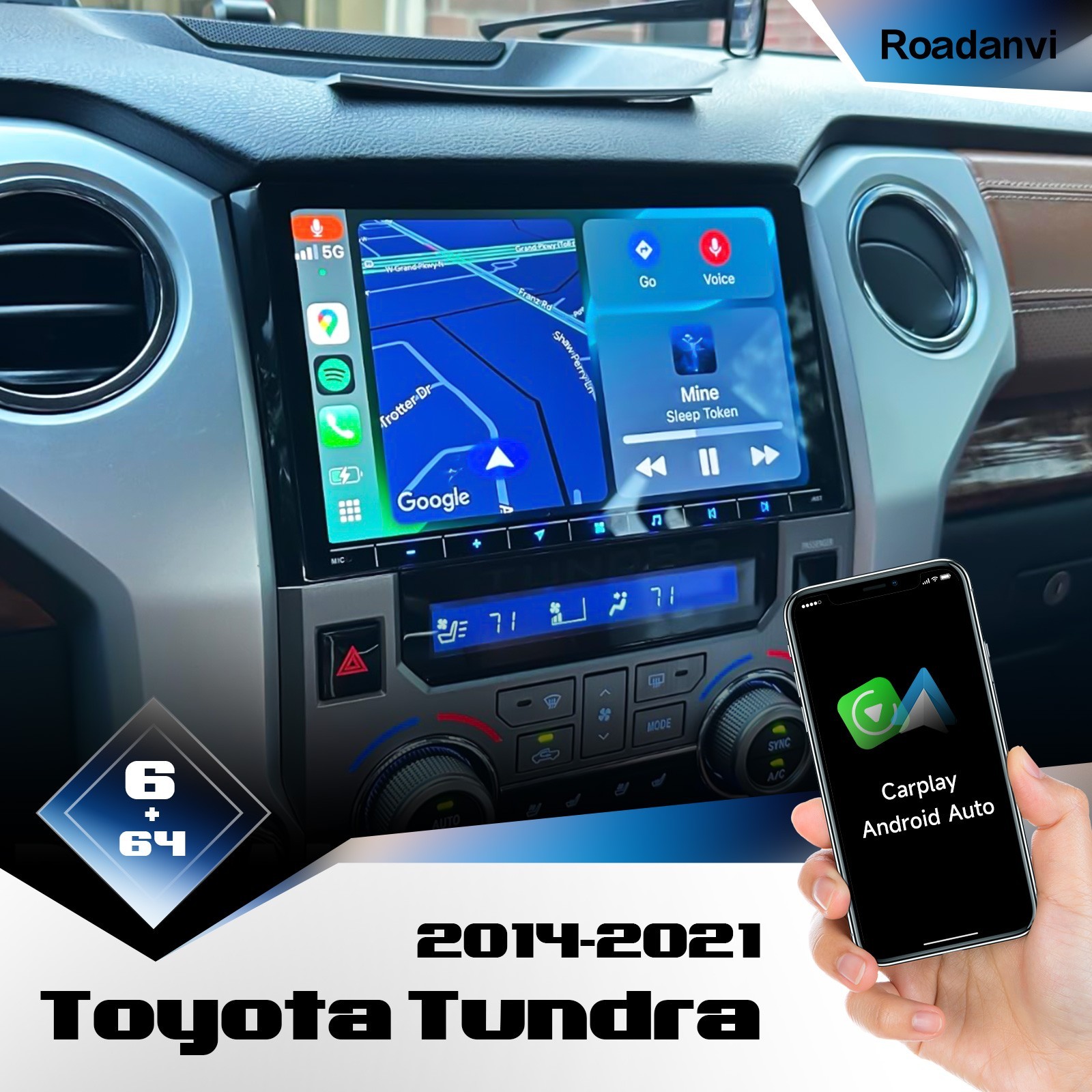 Roadanvi X12 10.2″ Car Stereo for Toyota Tundra 2014-2021 Wireless Carplay 4G