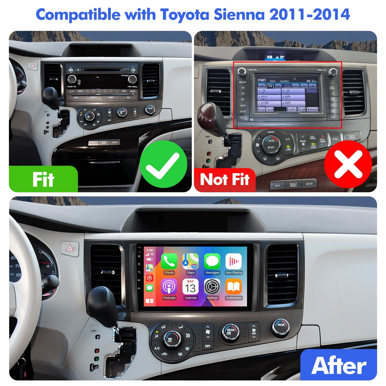 Aumume Android 10 Double Din Car Stereo For Toyota Sienna 2011-2014 9 Inch