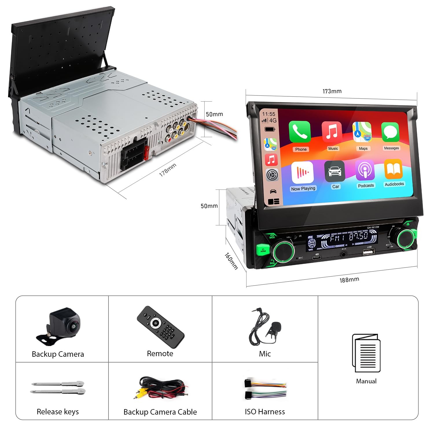 Alondy Single Din Car Radio with Touchscreen (7″ Motorized Flip Out) Compatib…