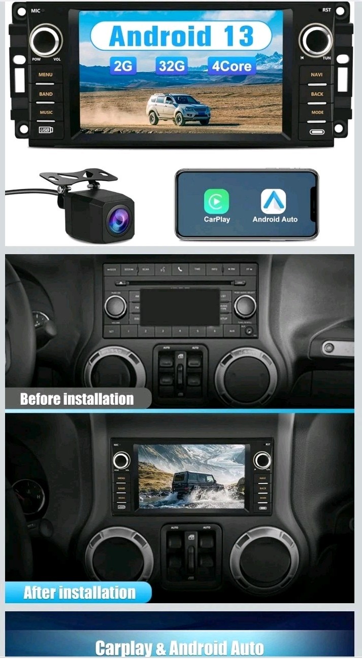 Android 13 Car Stereo 7″ Touch Screen 2+32GB for Jeep Dodge Chrysler RAM GPS BT