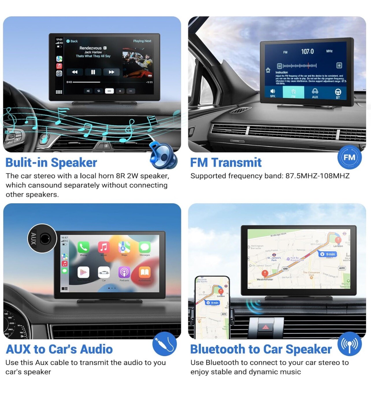 Wireless Carplay Touchscreen with 2.5K Dash Cam