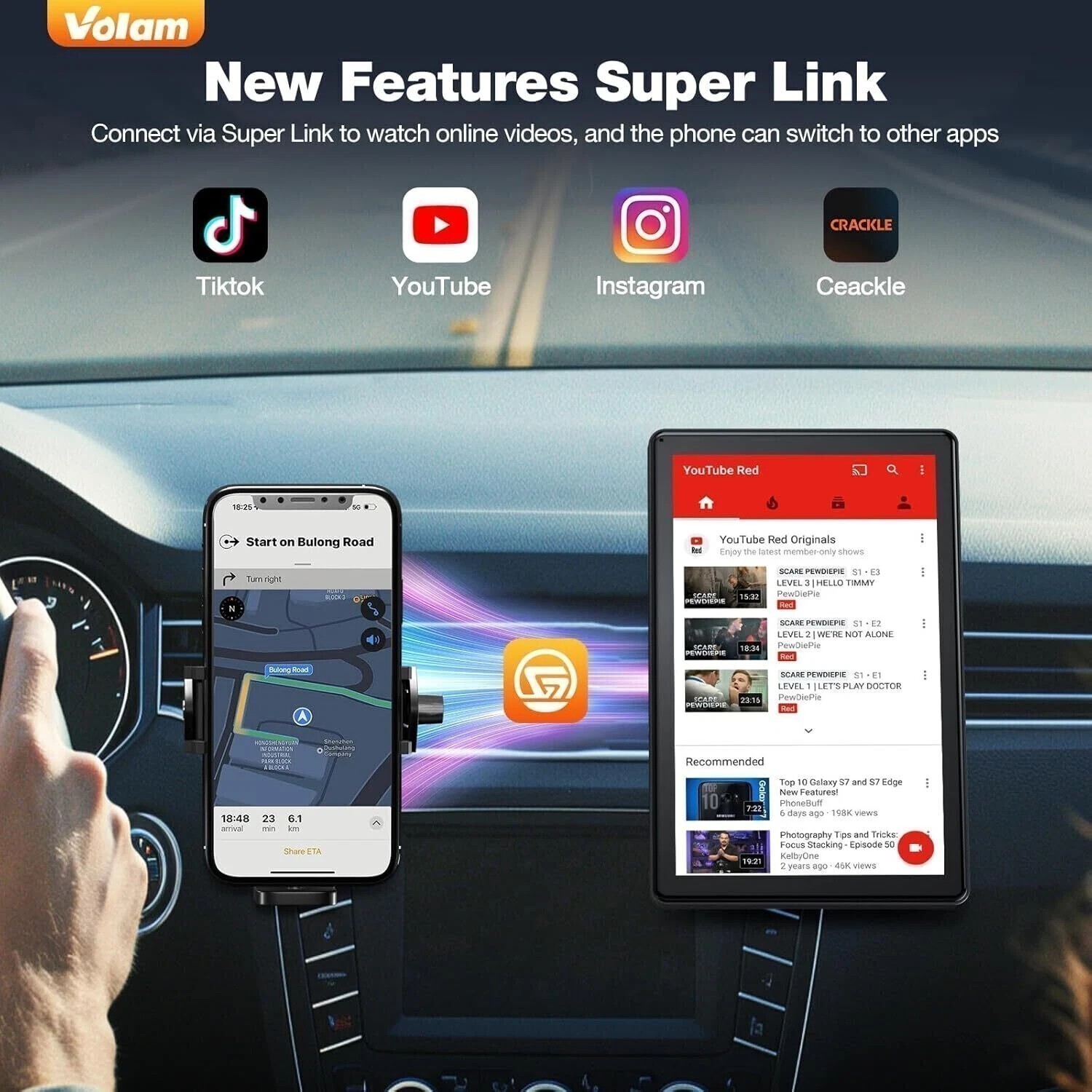 Wireless 7″ Touch Screen 2K Portable Car Apple CarPlay&Android Auto Radio BT FM