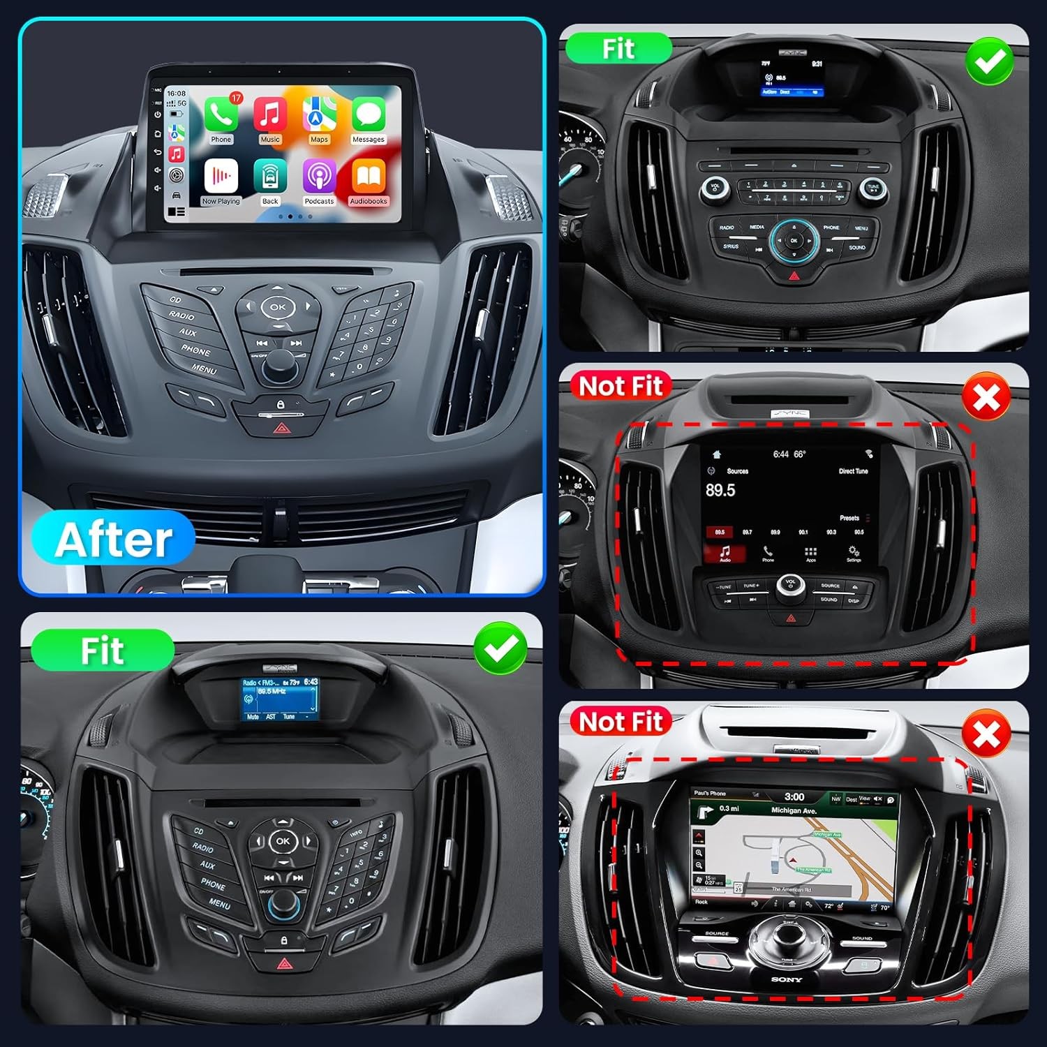 4+64G For Ford Escape 2013-19 Android AUTO Car Radio Stereo Carplay Nav 1280*800