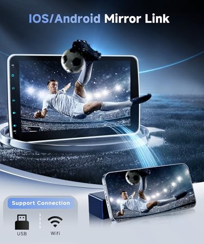 Single Din Car Stereo with Wireless A-pple 10 Inch with Adjustable Screen