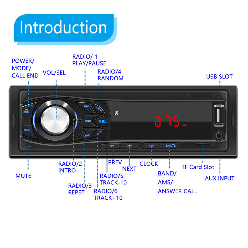 Single 1 Din Digital Car Radio FM Player Audio USB/AUX/TF Charging MP3 Bluetooth