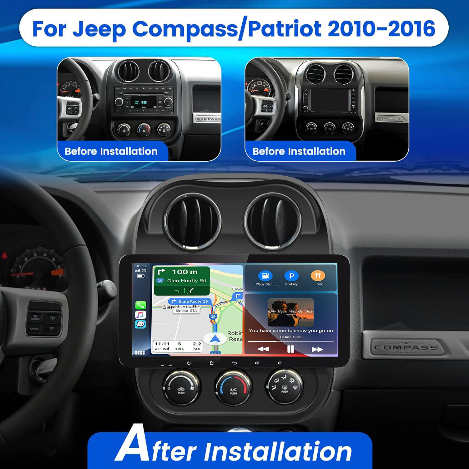 Wifi CarPlay Android 15.0 Radio GPS Stereo DSP 2+64G For Jeep Patriot 2009-2016