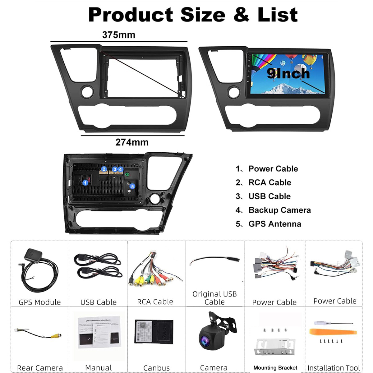 Radio HeadUnit Android12 Navi Wifi CarPlay For Honda Civic 2013 2014 2015 Stereo
