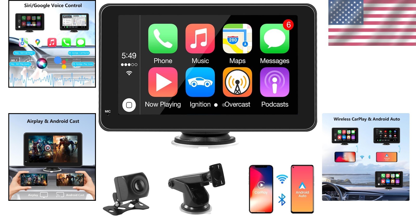 Car stereo 7 Inch Touch Screen Wireless CarPlay Android Auto Backup Camera