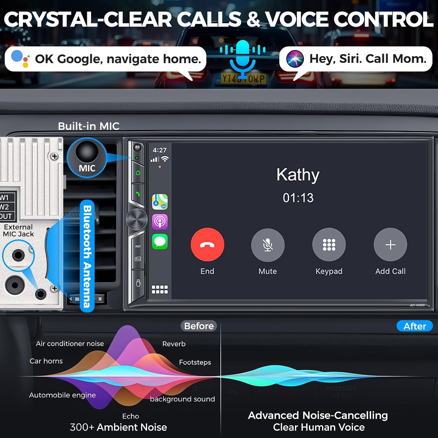 7-Inch Double DIN Car Stereo with Wireless CarPlay/Android Auto Bluetooth FM/AM