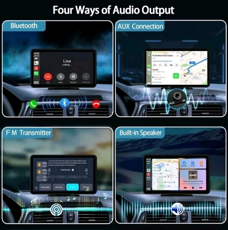 Portable 7″ Wireless Apple CarPlay Screen for Cars,Android Auto,Car Radio Stereo