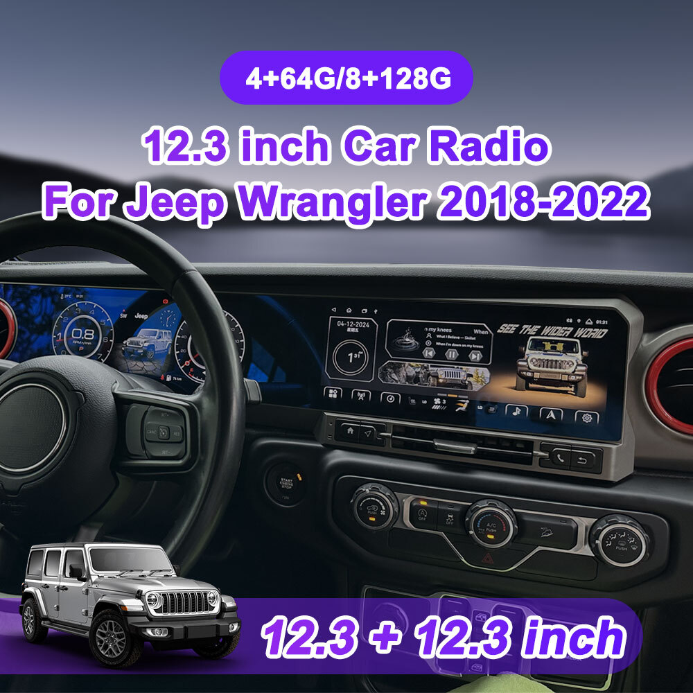12.3+12.3Inch For Jeep Wrangler 2018-2022 Car GPS Player Radio Stereo Navi 128G