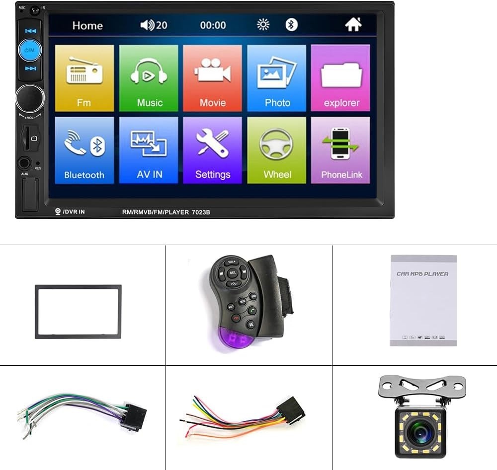 Multifunction 7” Double Din Car Stereo MP5 Player with Backup Camera & Bluetooth