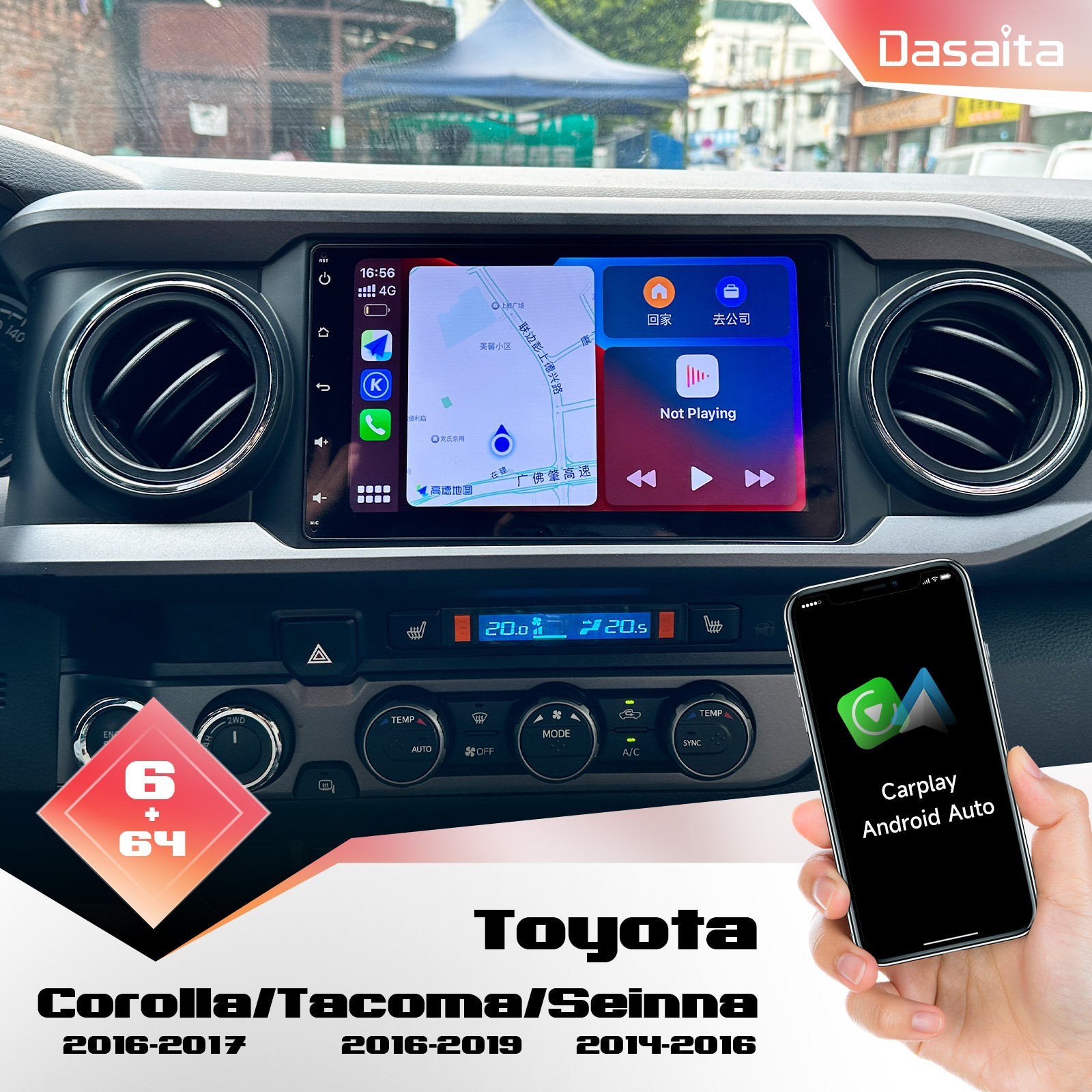 Dasaita 9″ Car Stereo for Toyota Corolla/Tacoma/Sienna/Prius Android 13 Radio