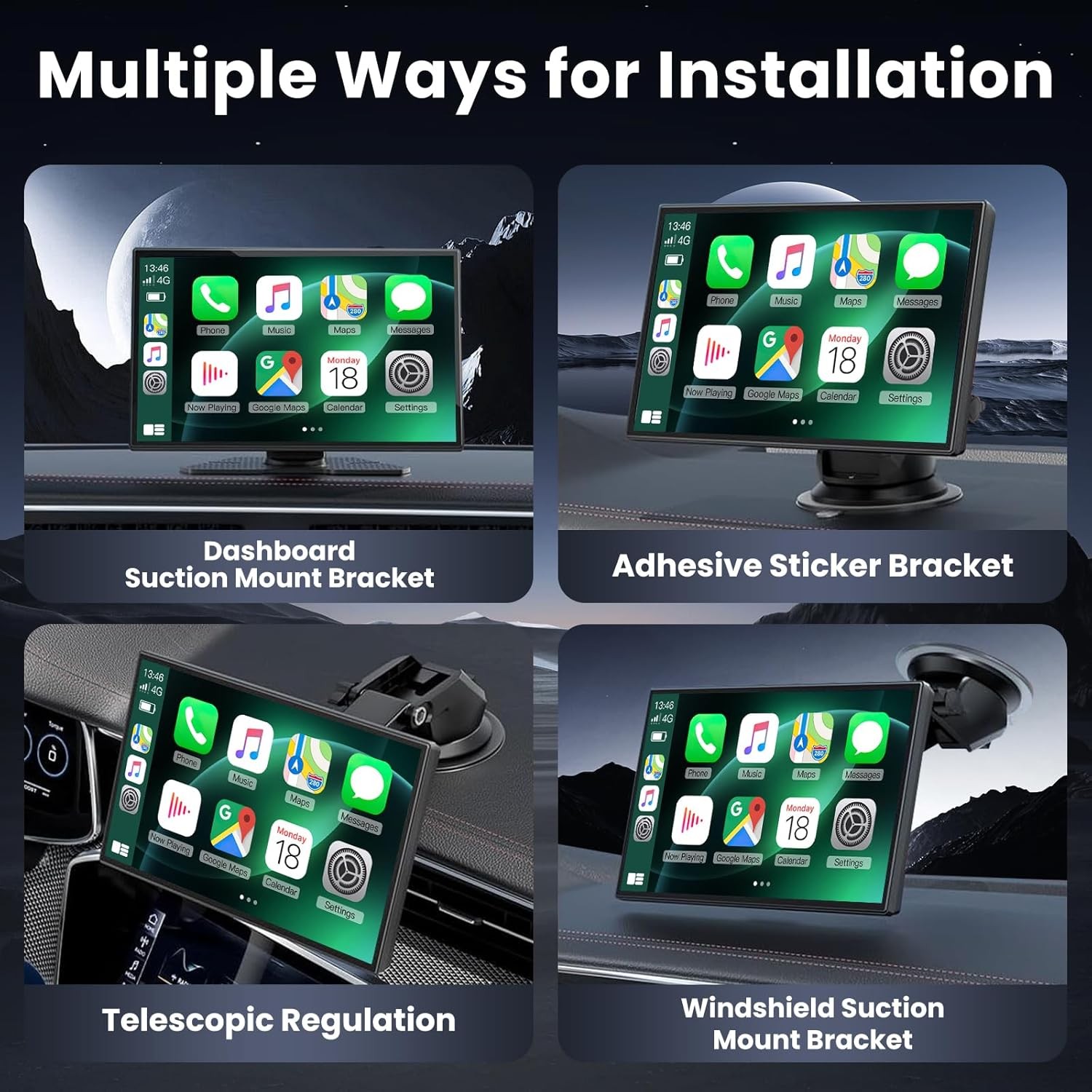 9inch Portable Stereo Wireless Apple Carplay Android Touch Screen w/CAM Radio